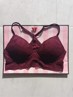 Victoria's Secret Burgundy Lace Racerback Bralette Size L